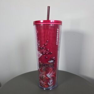 Starbucks Red Floral Fox Tumbler with Straw